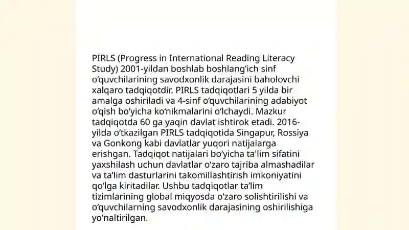PIRLS tadqiqotlari haqida umumiy ma’lumot 4