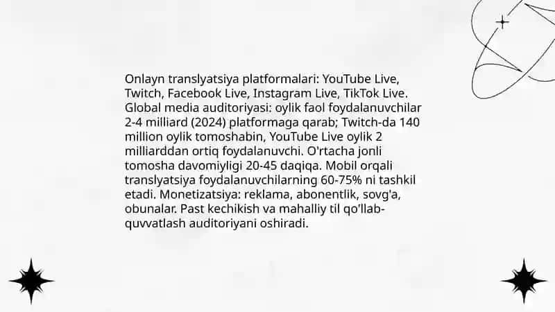 Jonli efir texnik infratuzilmasi va global media talablari 4
