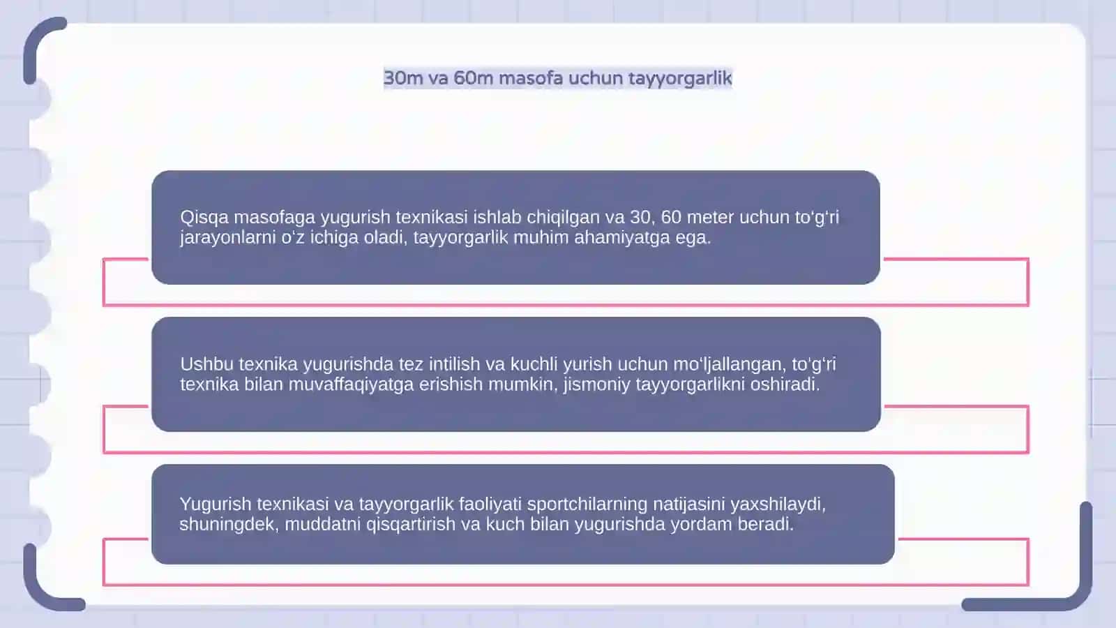 Qisqa masofaga yugurish texnikasi 30.60 4