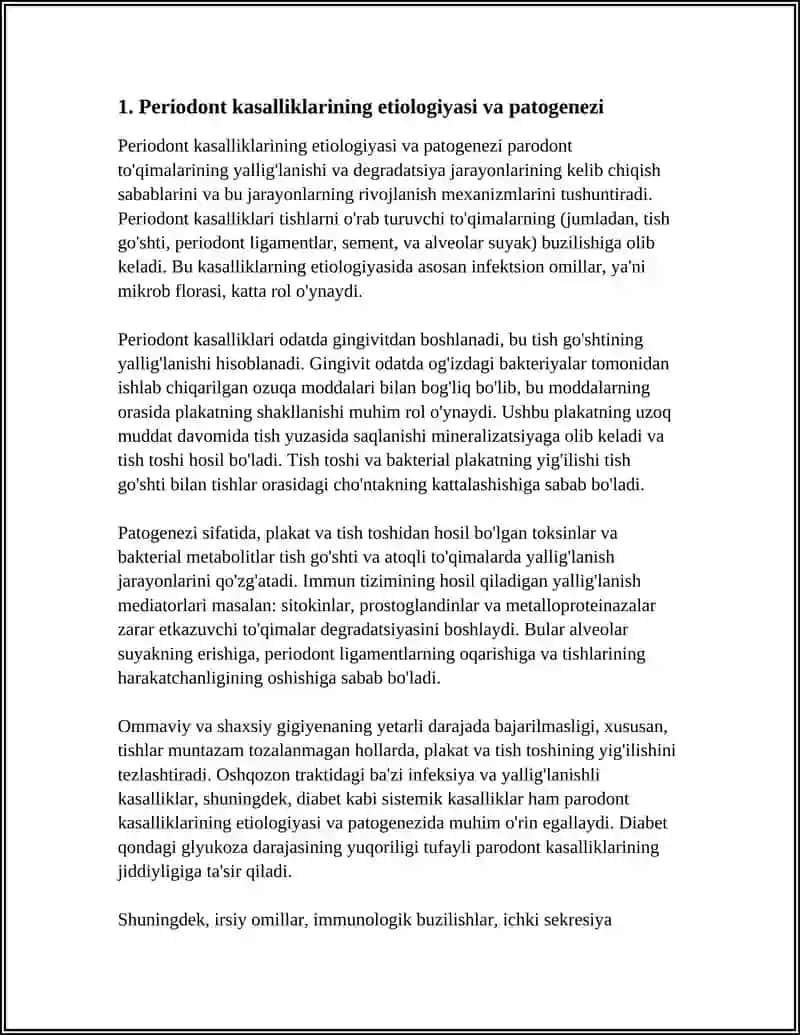 PARODONT KASALLIKLARINI MAHALLIY VA UMUMIY DAVOLASH USULLARI, PROFILAKTIKASI, PARODONTOLOGIK YORDAMNI TASHKIL ETISH. DISPANSERIZATSIYA 4