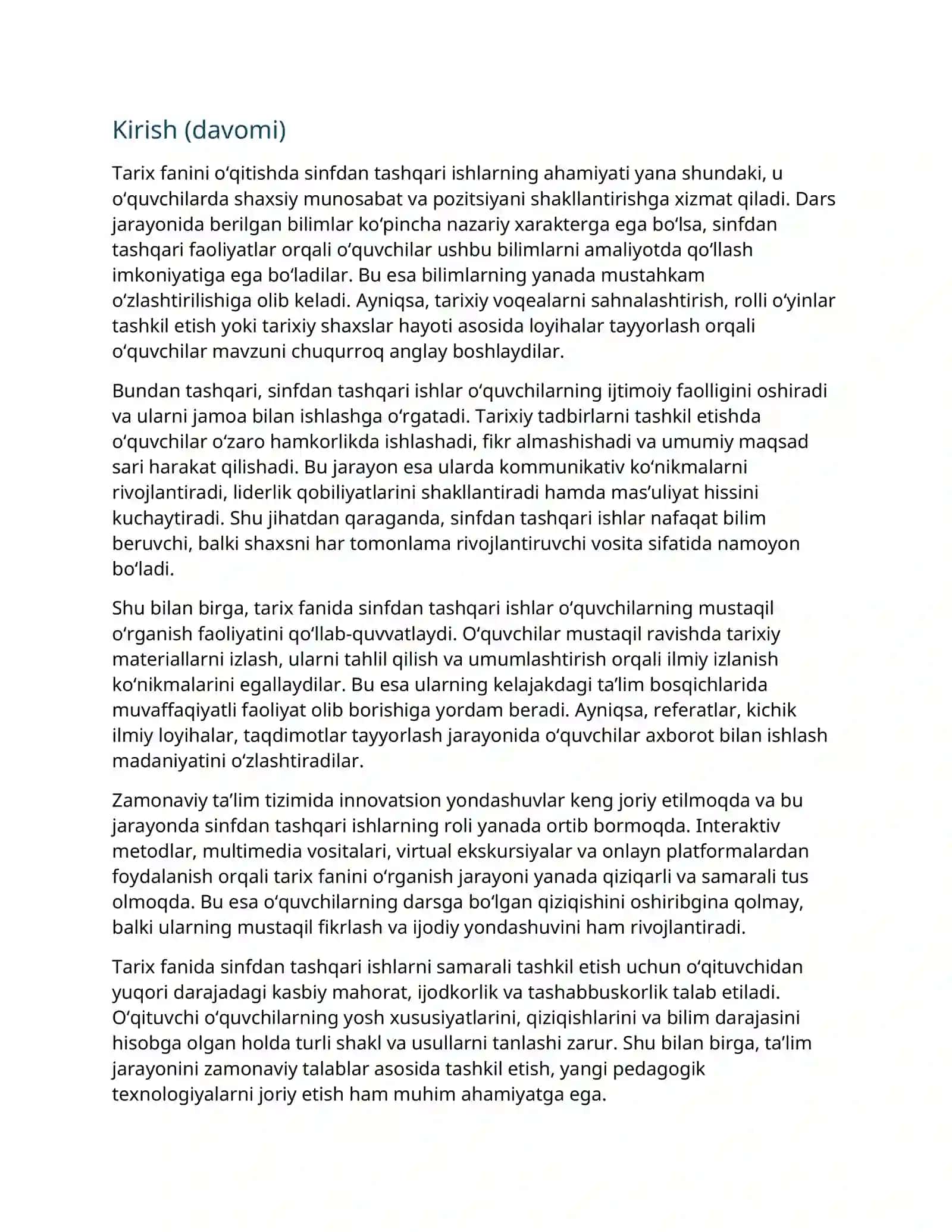 Tarix tizimida sinfdan tashqari ishlashning ahamiyati 4