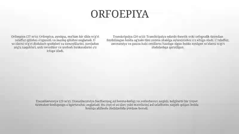 Transkripsiya, Transleratsiya, Orfoepiya 4