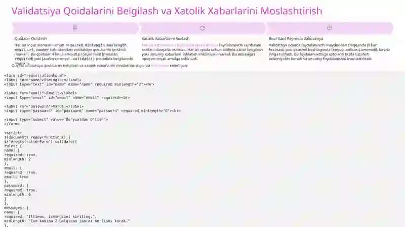 jQuery UI da Formalar bilan Ishlash va Validatsiya Usullari 4