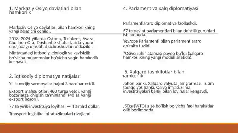 O‘zbekistonning faol tashqi siyosatining yangi bosqichi 4