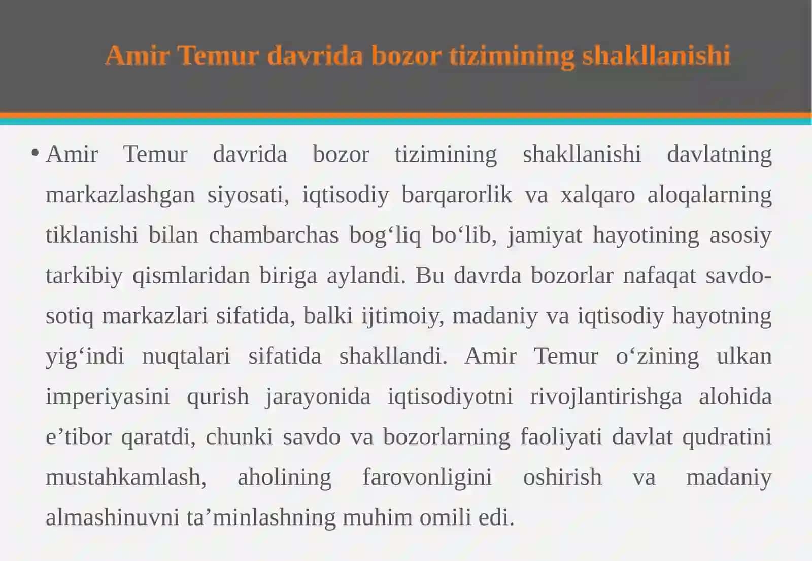 Amir Temur va Temuriylar davlatida bozorlar 4
