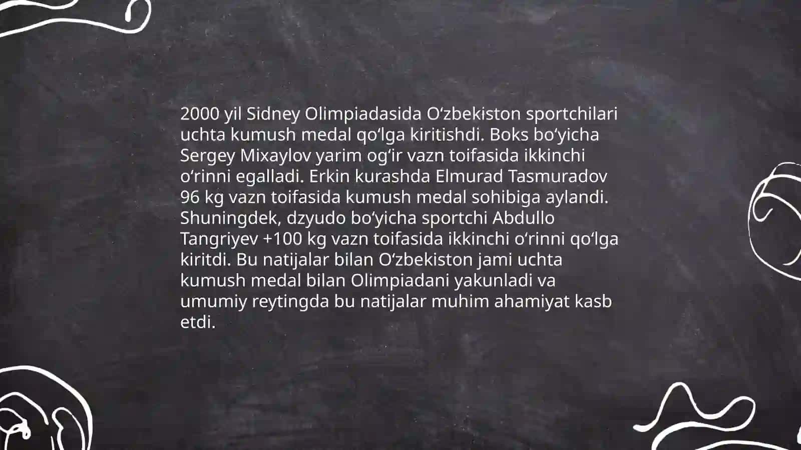 1996-hozirgi davrgacha o‘tkazilgan Olimpiya o‘yinlaridagi yutuqlari 4