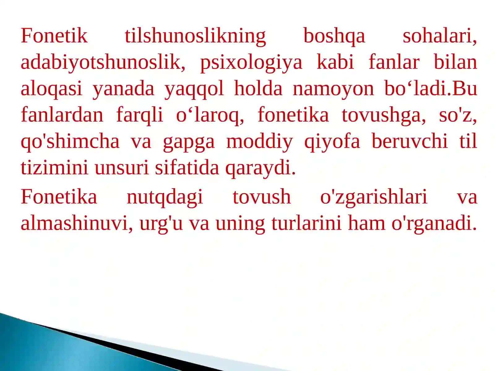 Til sathlari; tilning fonetik-fonologik sathi 4