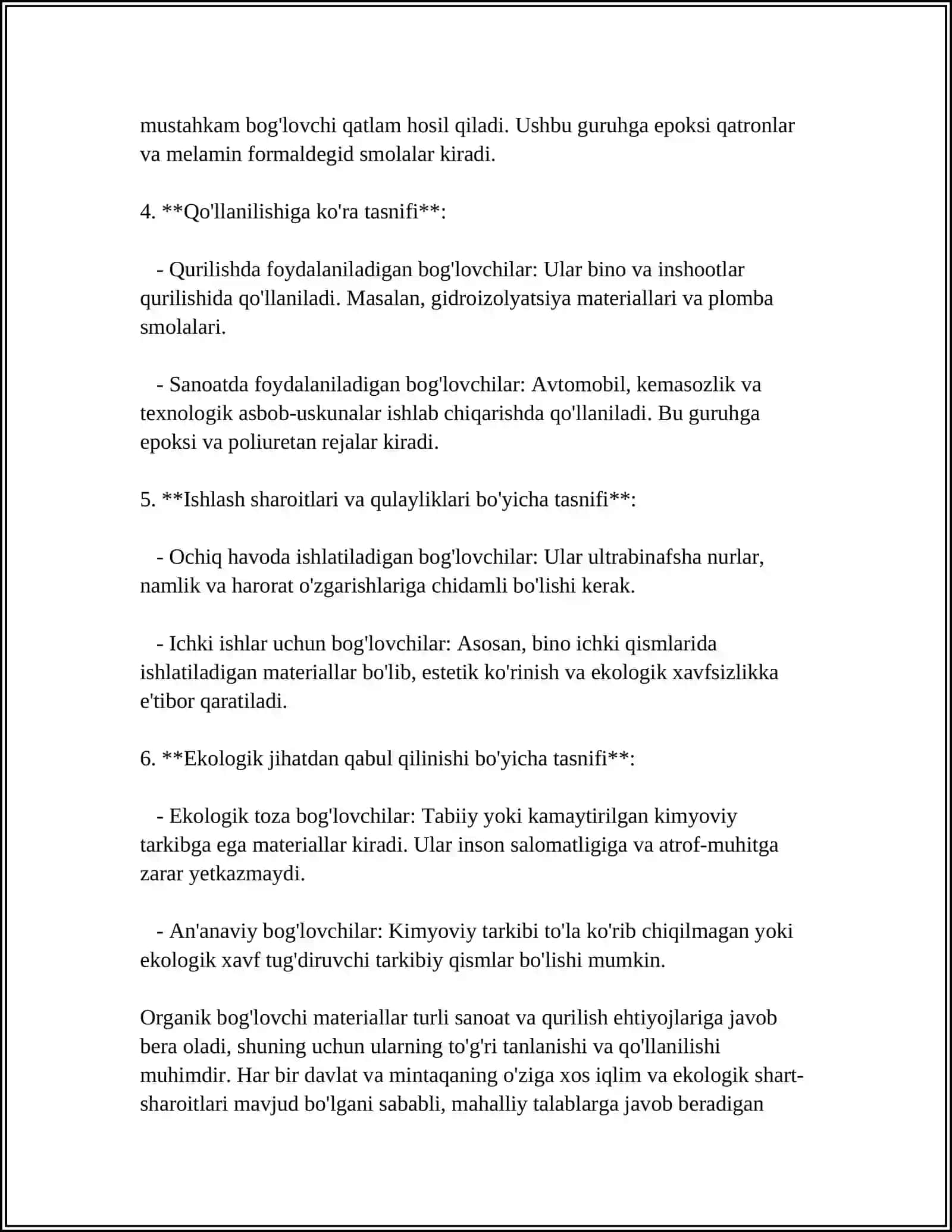 ORGANIC BOG'LOVCHI MATERIALLAR TASNIFI VA TARKIBI 4