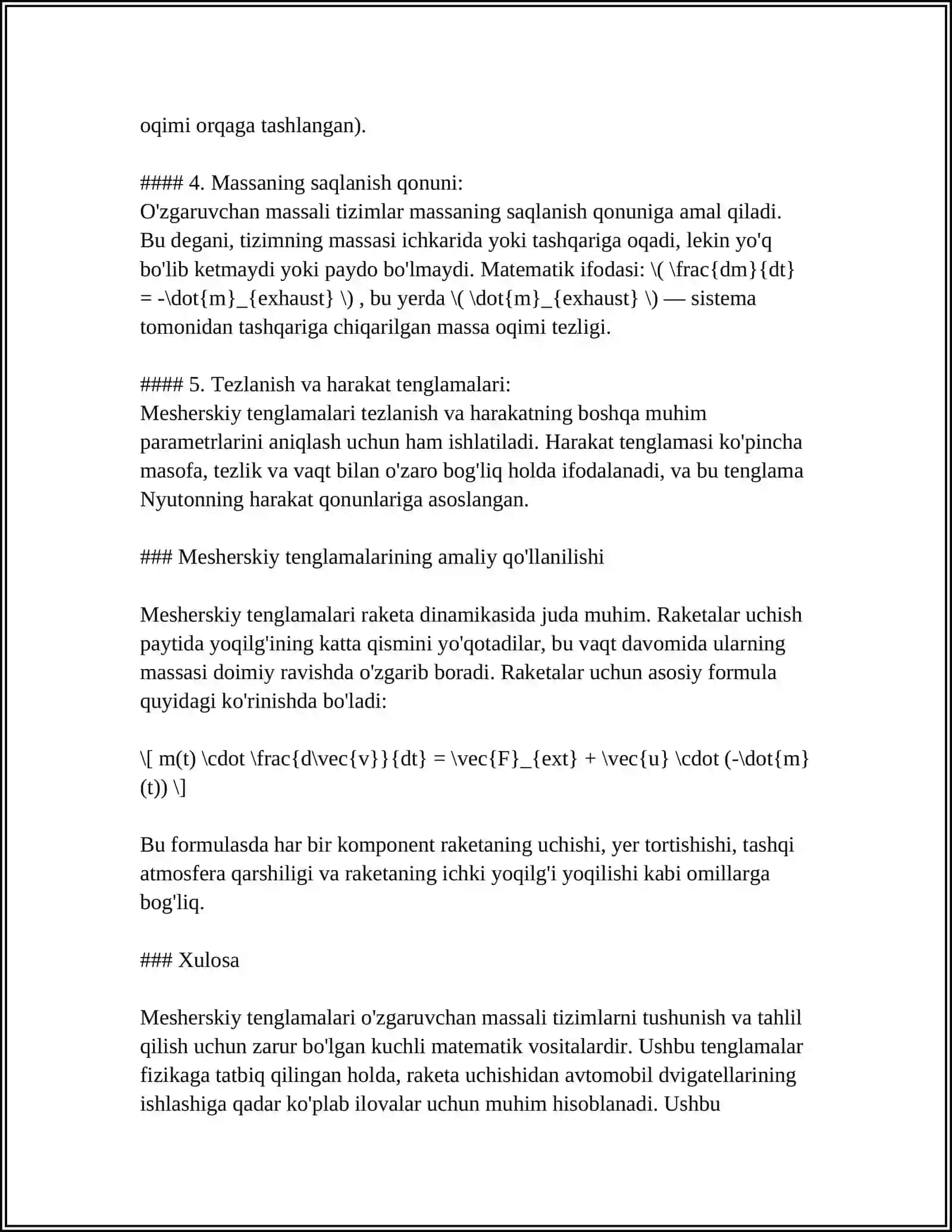 Mesherskiy Tenglamalari 4