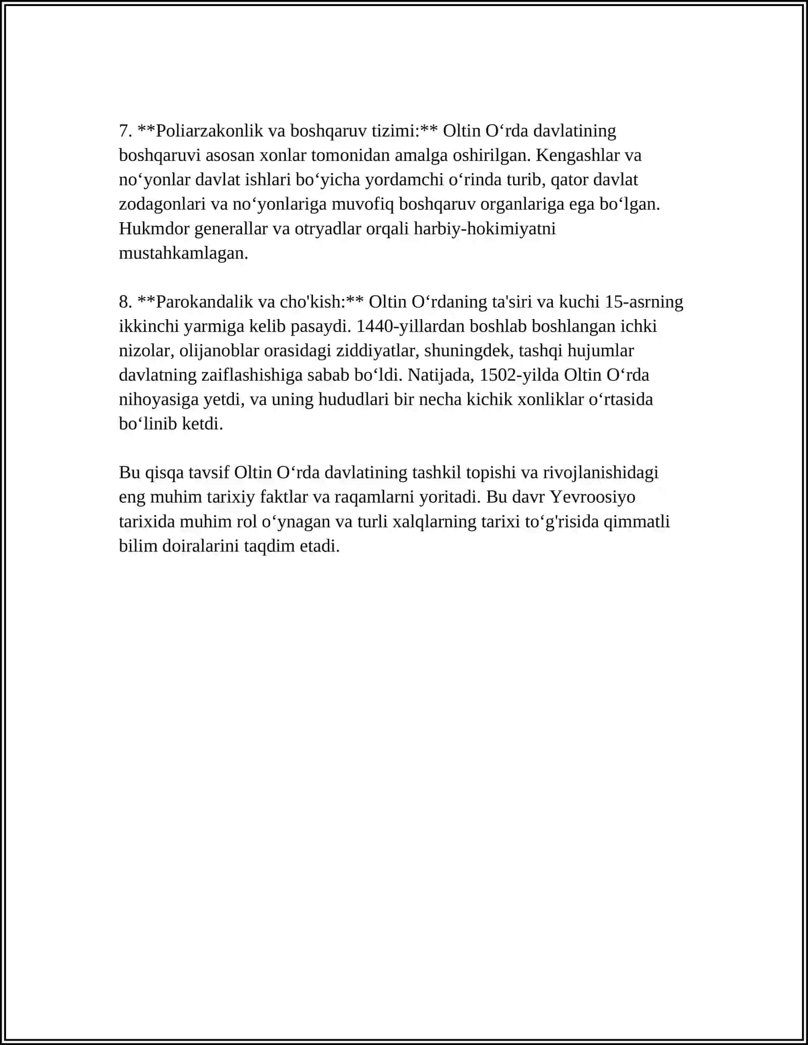 OLTIN OʻRDA XONLIGI 4