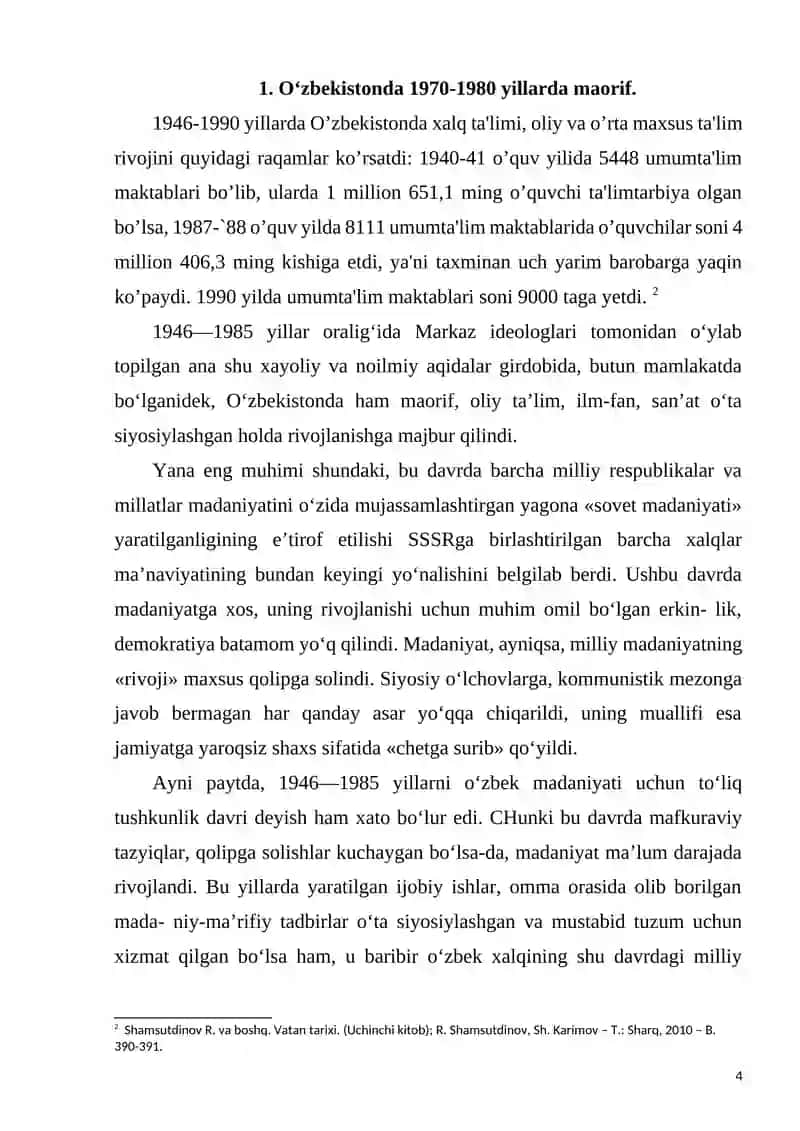 XX ASRNING 70 – 80-YILLARIDA O’ZBEKISTONDA XALQ TA’LIMI 4