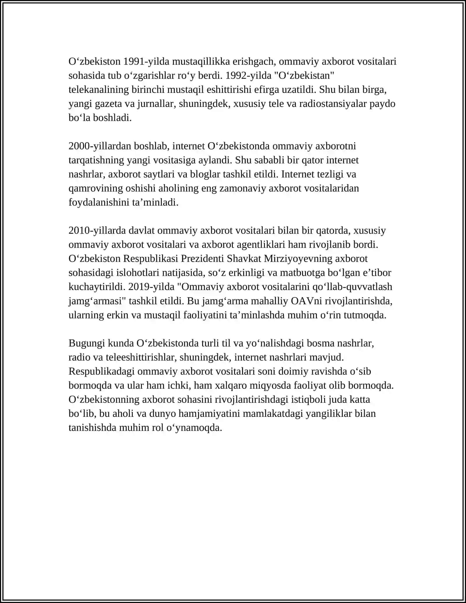 O'zbekiston ommaviy axborot vositalarining faoliyati 4