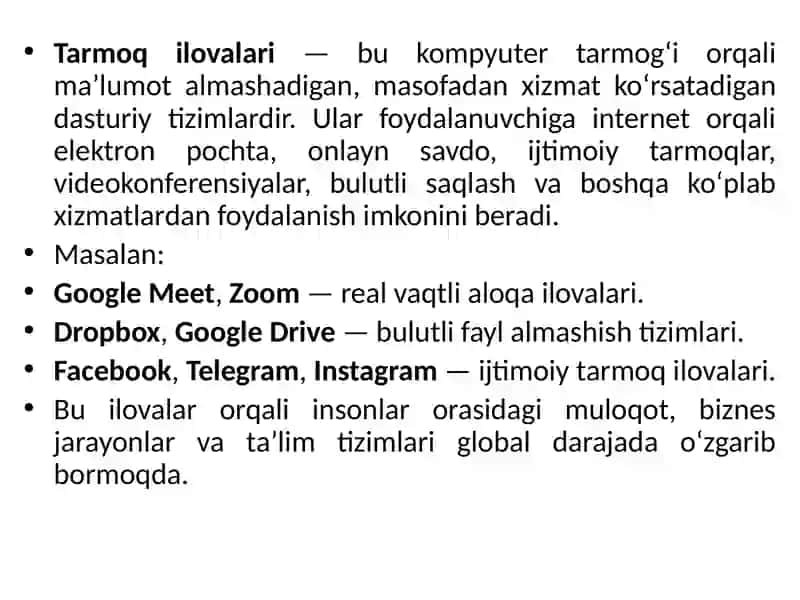 Tarmoq ilova va texnologiyalarining umumiy tushunchalari 4