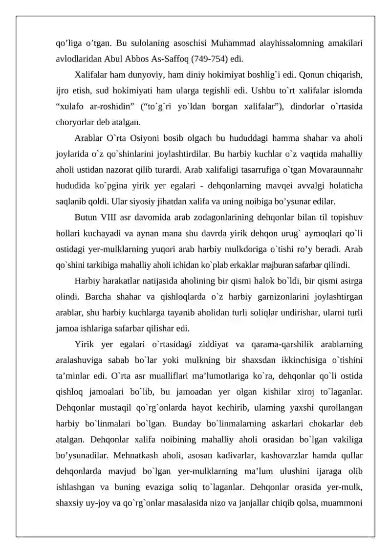 O’rta Osiyoda arab xalifaligi tarkibida 4
