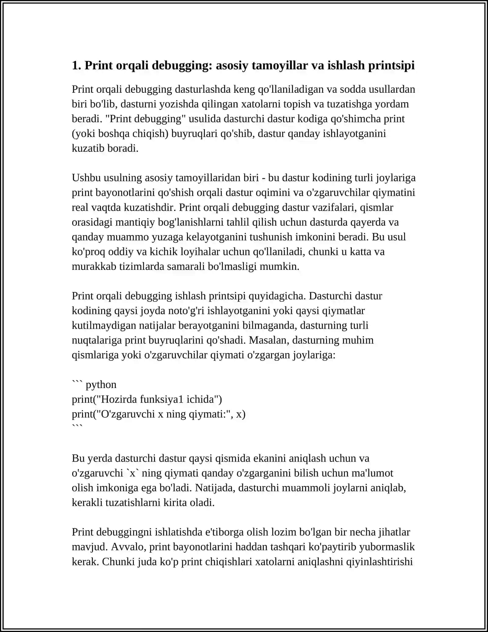 DASTURLASHNI DEBUG QILISH 4