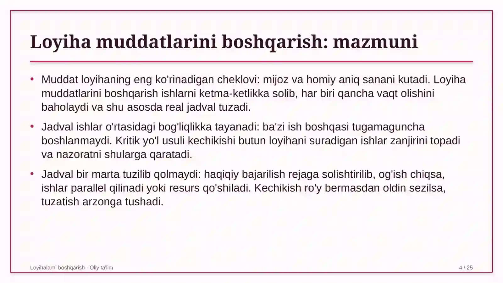 Davlat-xususiy sheriklik loyihalarida loyiha muddatlarini boshqarish 4
