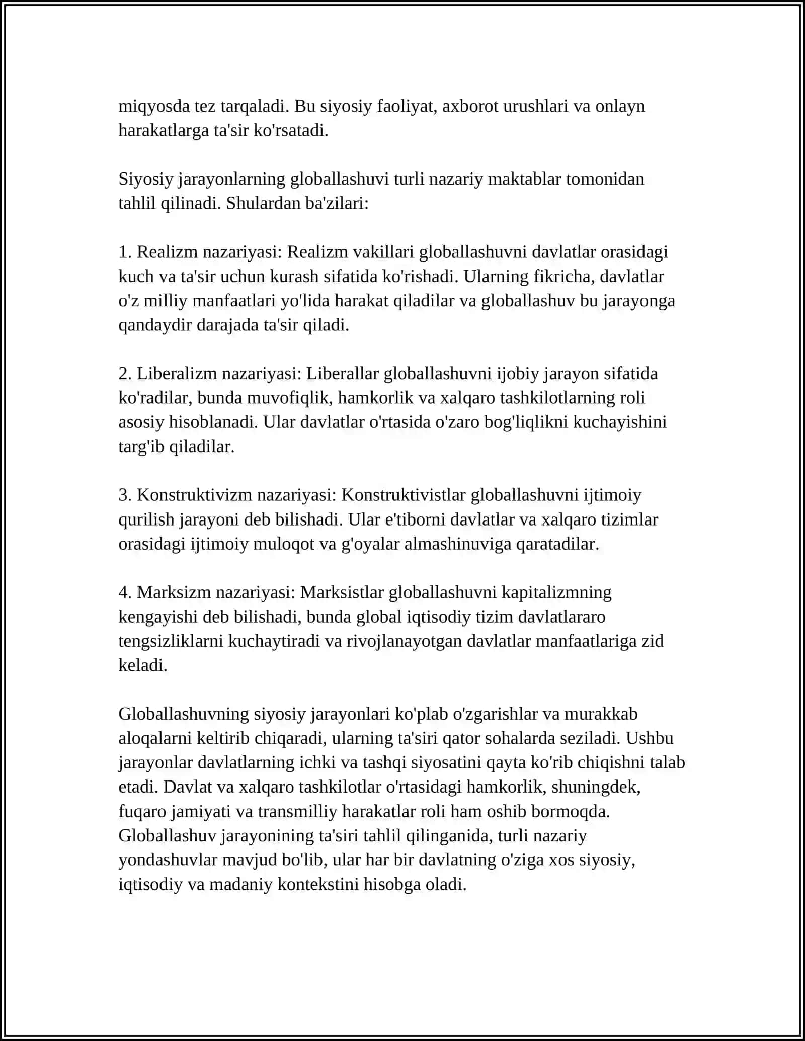 SIYOSIY JARAYONLAR GLOBALLASHUVI 4