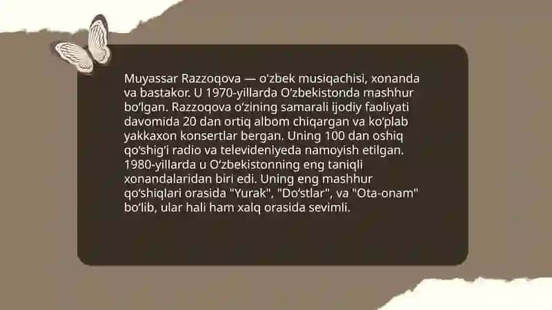 Oʻzbekiston akademik xonandalari.Muyassar Razzoqova. 4
