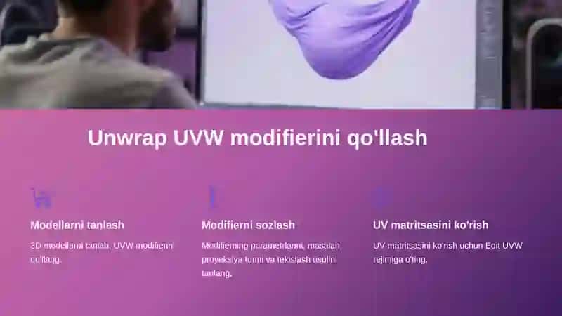 3D Max dasturida Unwrap UVW modifieridan foydalanish 4