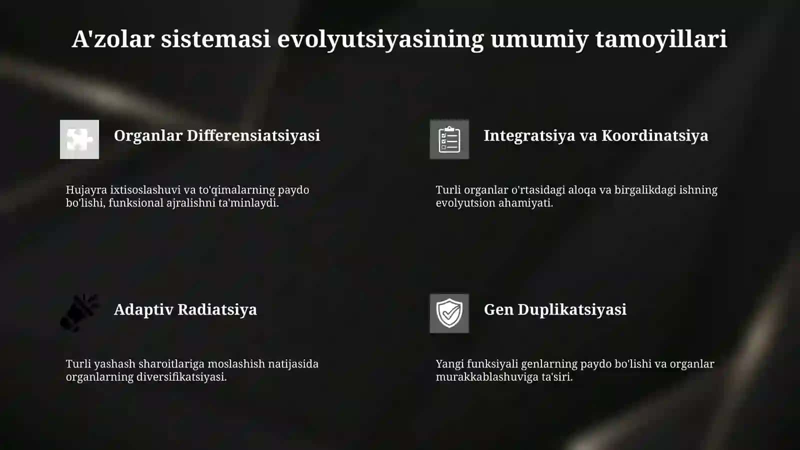 Aʼzolar sistemasining evolyutsiyasi, ayrish sistemasi ontogenezi, fillogenezi 4