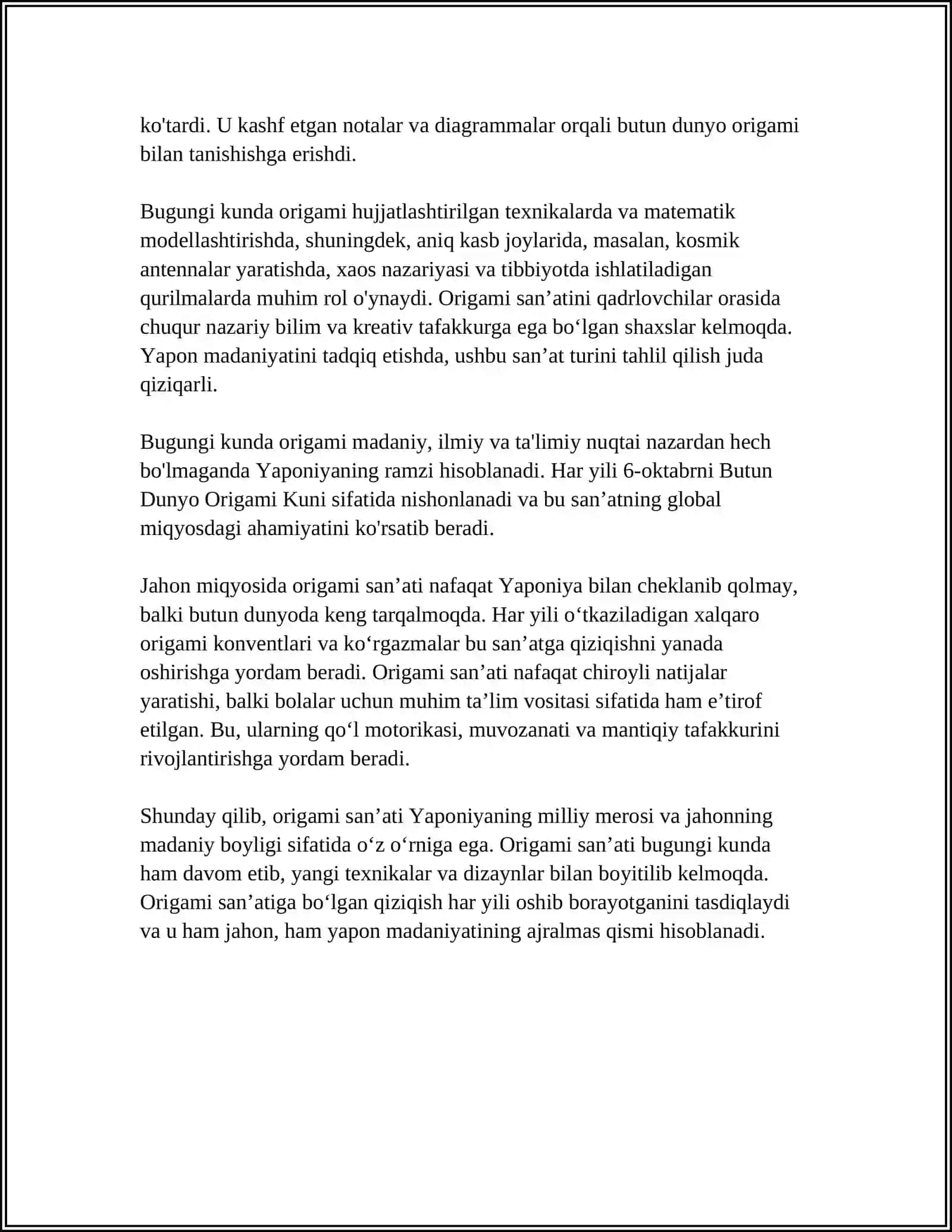 MUSTAQIL ISH Mavzu: ORIGAMI SANATINING KELIB CHIQISHI 4