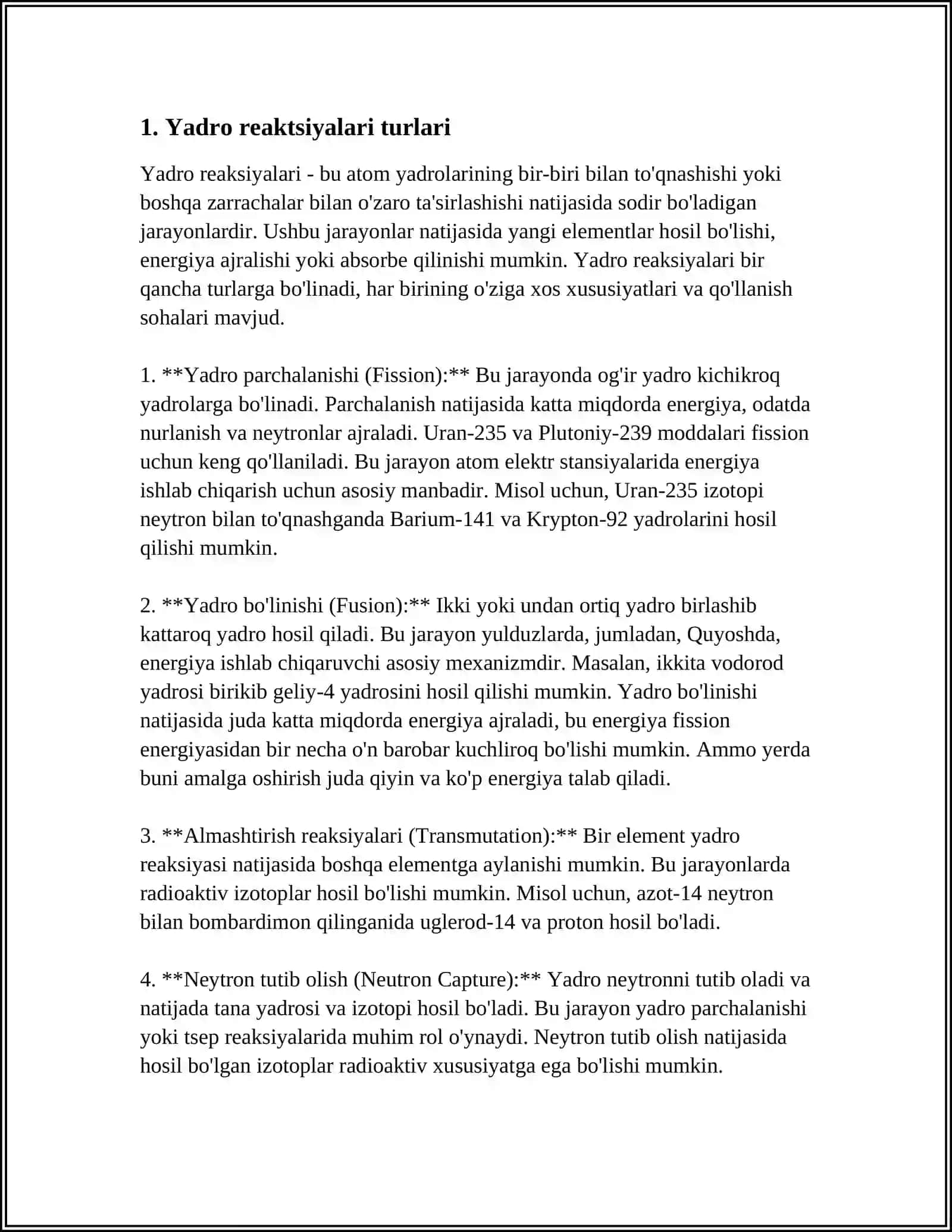 Yadro reaktsiyalari turlari 4
