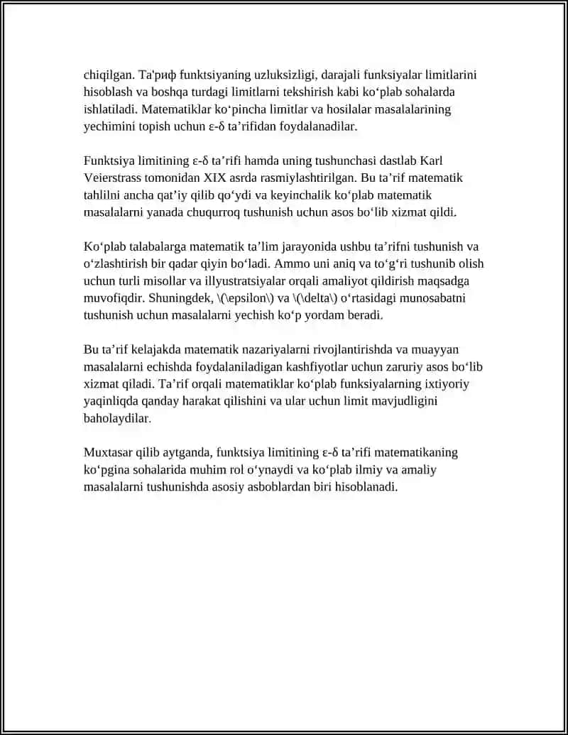 LIMITGA EGA BO'LGAN FUNKSIYALARNING XOSSALARI 4