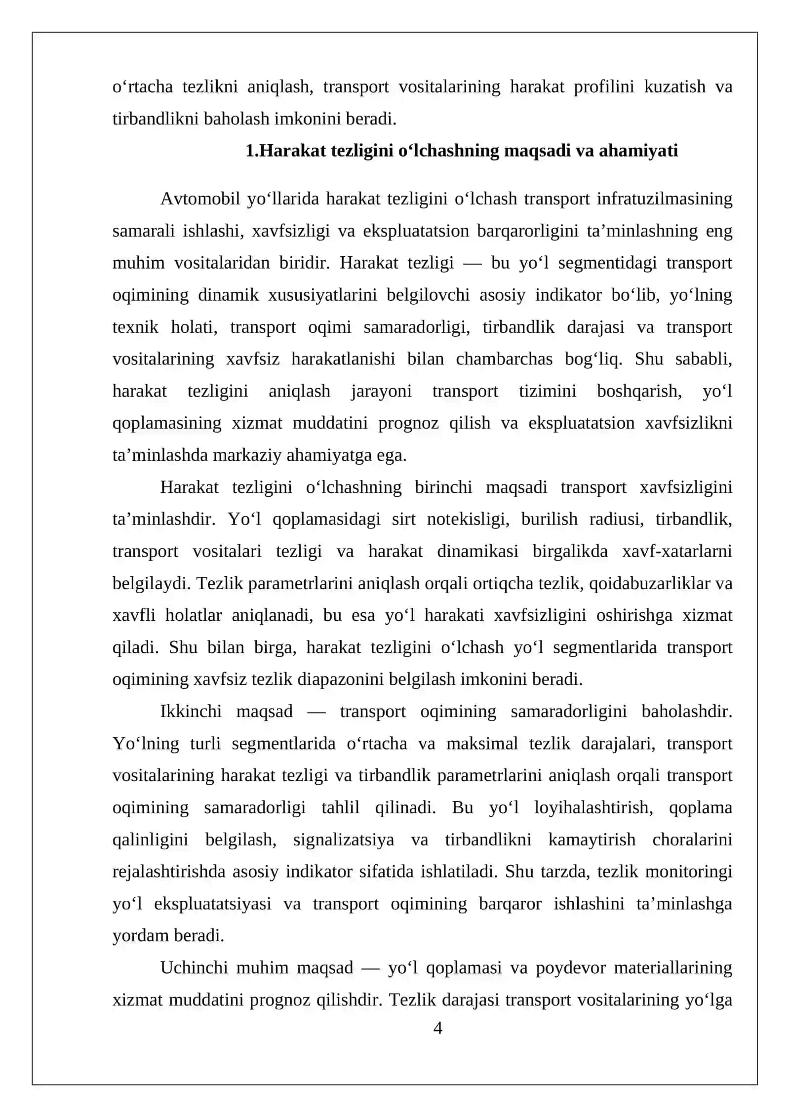 Avtomobil yoʻllarida harakat tezligini oʻlchash va baholash usullari 4
