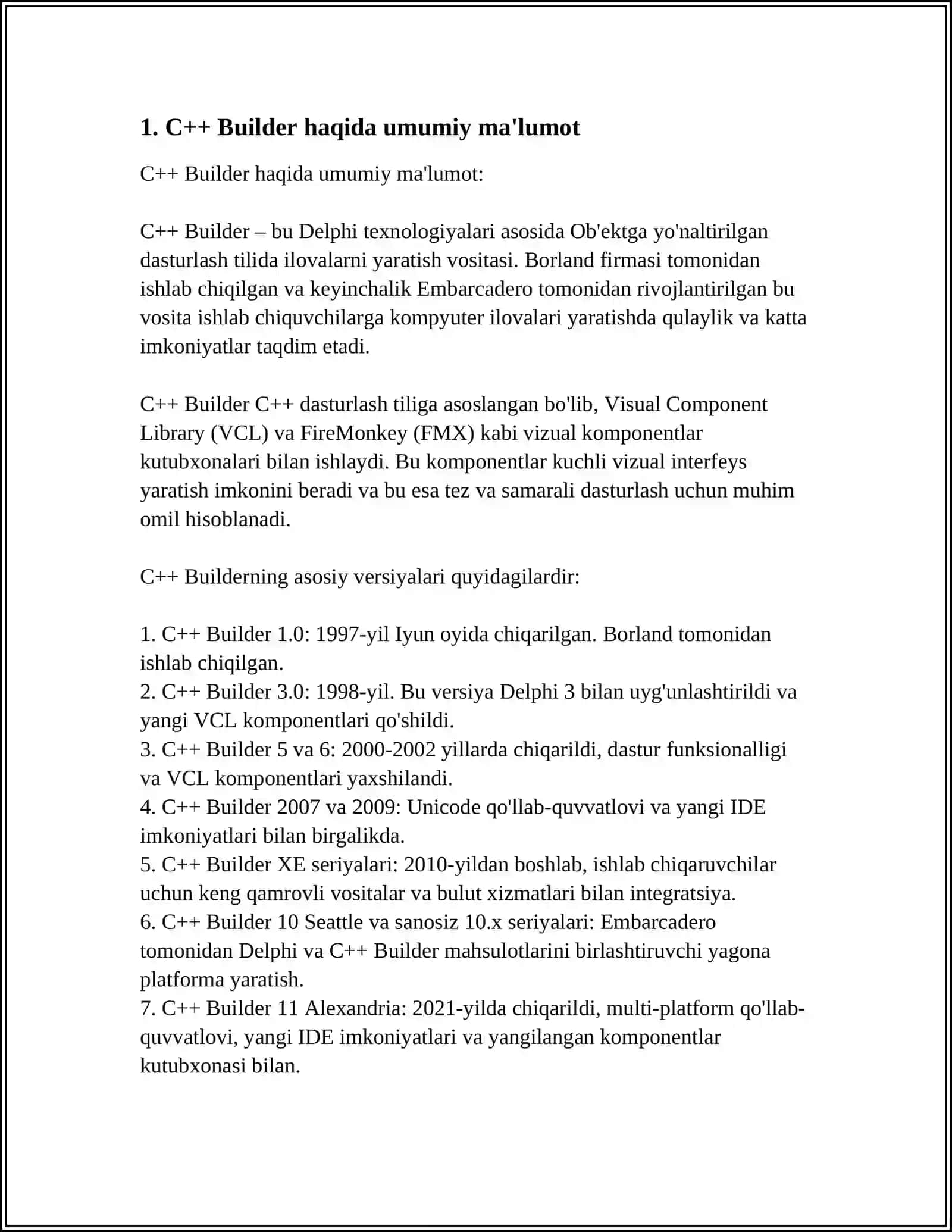 C++ BUILDER DASTURLASH TILIDA NAZORAT QILUVCHI DASTURLAR YARATISH 4
