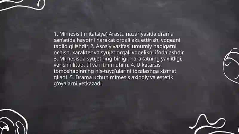 Arastuning poetika asarida drama nazariyasining asosiy qoidalari 4