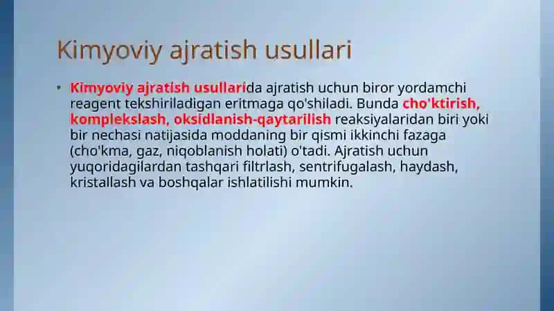 Ajratish va konsentrlash usullari. Ekstraksiya. 4