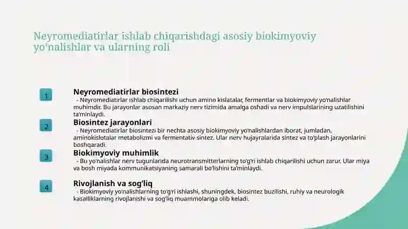 Neyromediatirlar biosintezi axamyati va kasalliklari 4
