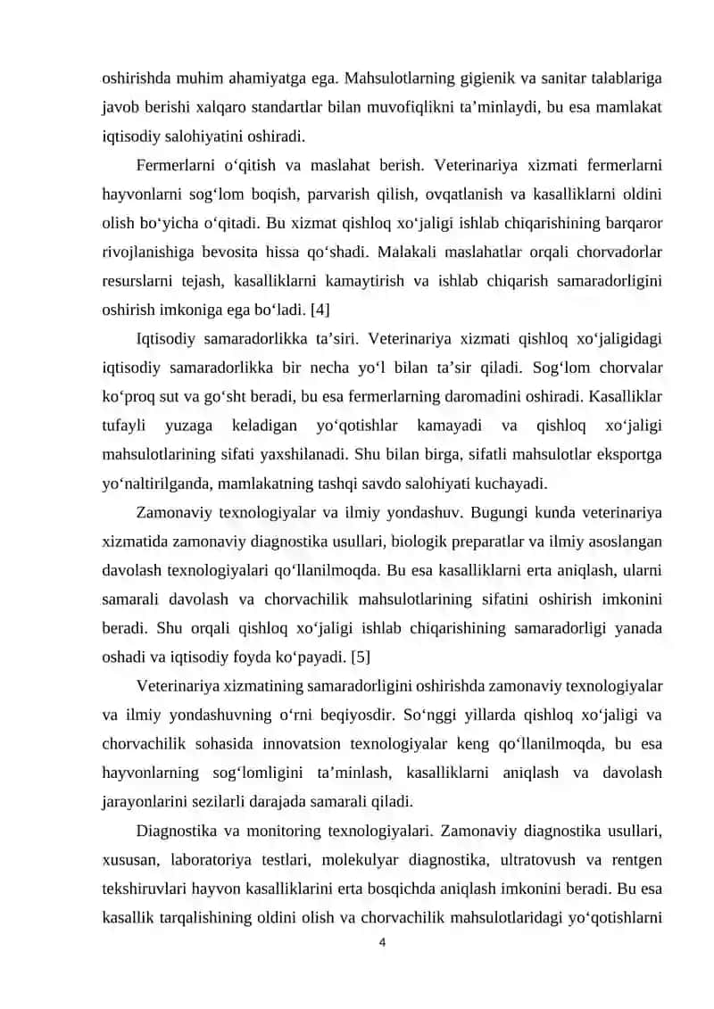 VETERINARIYA XIZMATINING QISHLOQ XO'JALIGI IQTISODIOTIDAGI O'RNI VA SAMARADORLIGI 4