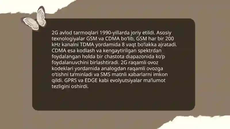 Sotali aloqa tarmoqlarining 1G dan 5G ga rivojlanishi 4