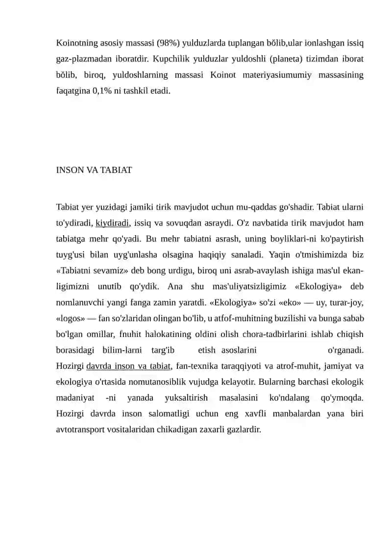 Tabiat, inson va koinot ekologiyasi 4