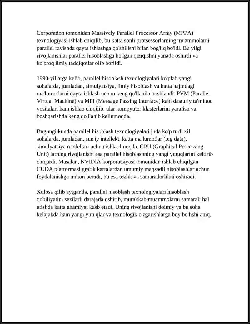KOMPYUTER TIZIMLARIDA PARALLEL ISHLOV BERISH TEXNOLOGIYASI 4