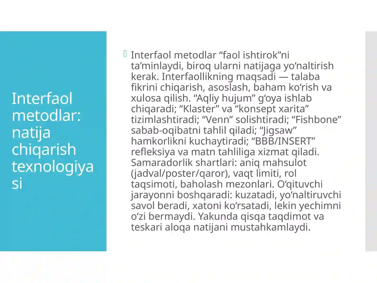 Ta’lim metodlari va vositalari: mavzu kirish 4