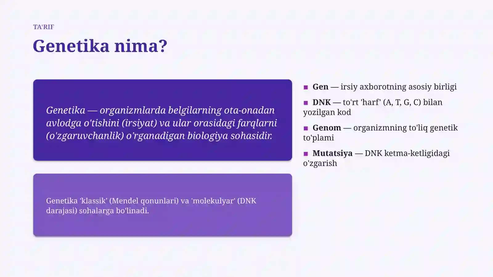 BIOLOGIYA FANI - Genetika 4