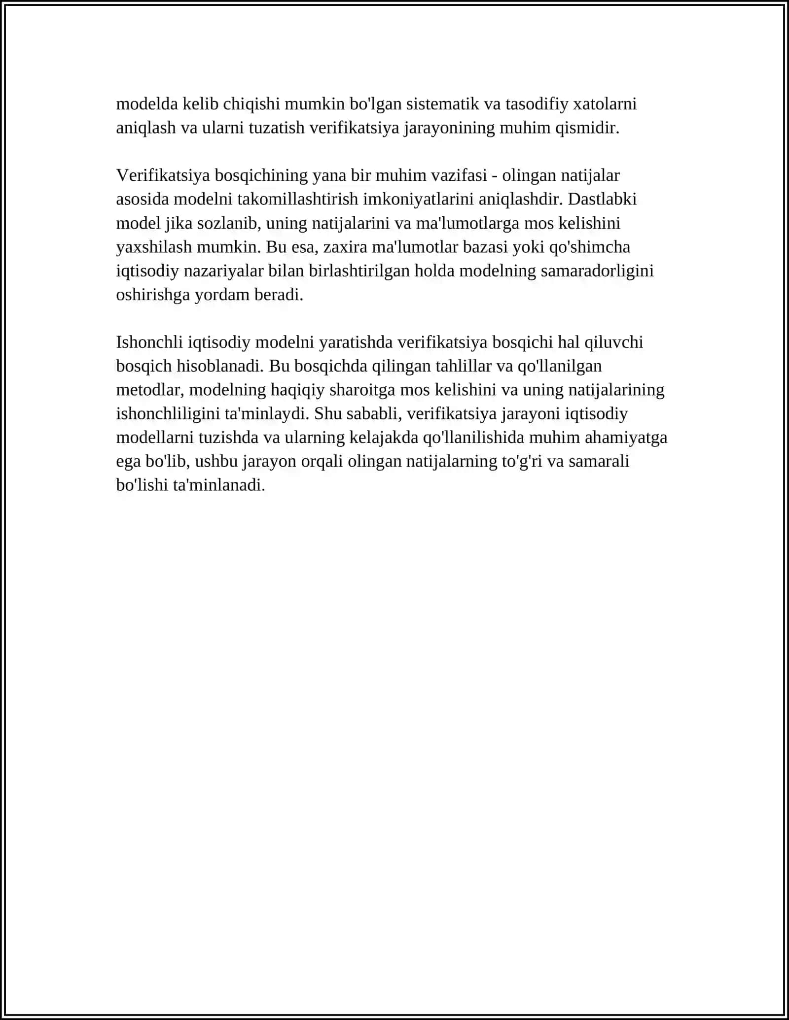 VERIFIKATSIYA BOSQICHI, EKONOMETRIK MODELLARNI AHAMIYATINI FISHER MEZONINI VA APPROKSIMATSIYA XATOLOGI YORDAMIDA BAHOLASH 4