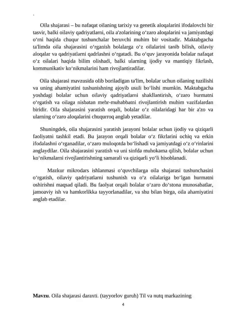 Oila shajarasi daraxti. (tayyorlov guruh) Til va nutq markazi 4