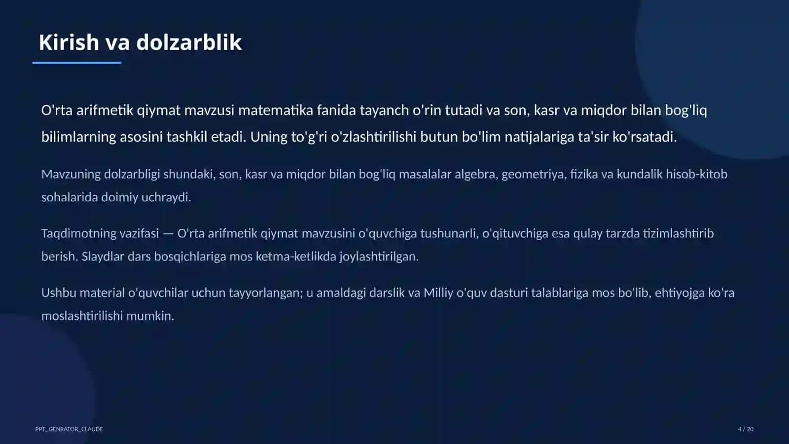 O'rta arifmetik qiymat (5-sinf) 4