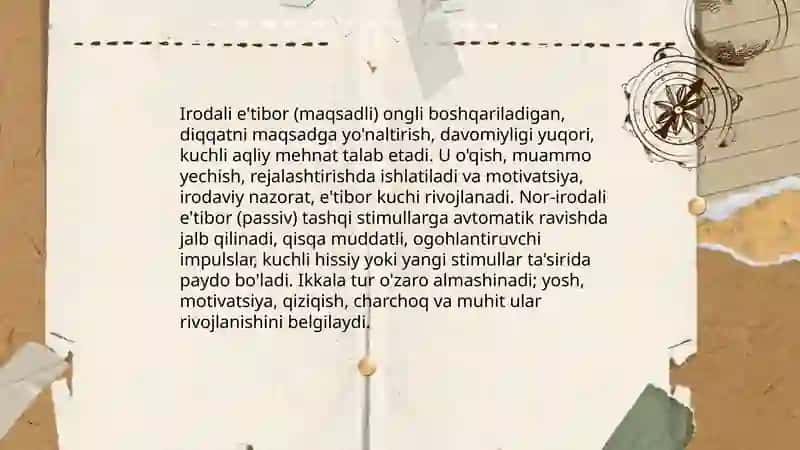 Diqqat mavzulari (tushuncha,turlari,xususiyatlari,rivojlanishi) 4
