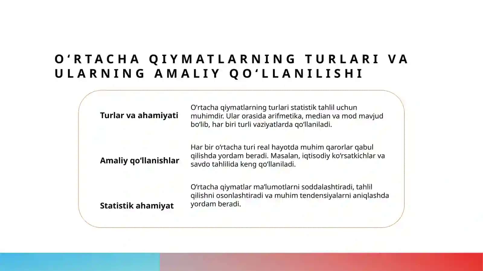 Oʻrtacha miqdorlar va ularni hisoblash boʻyicha masalalar yechish 4