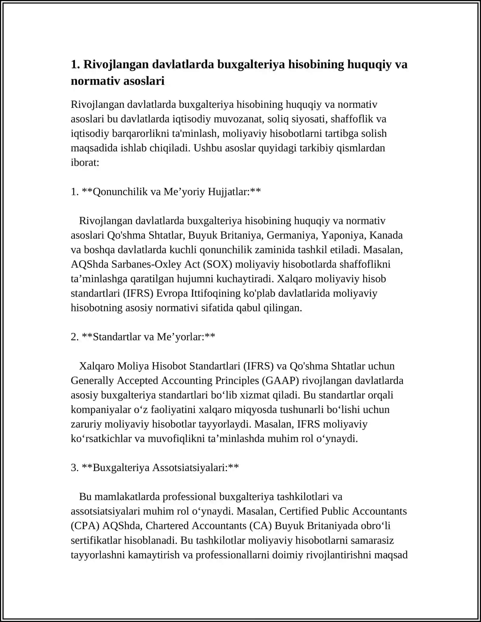 RIVOJLANGAN DAVLATLARDA BUXGALTERIYA HISOBINING TASHKILIY TAMOYILLARI VA VAZIFALARI VA UNGA TA'SIR ETUVCHI OMILLAR 4