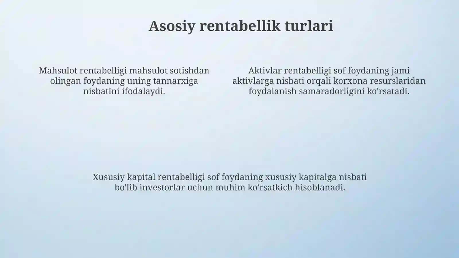 Rentabellik koʻrsatgichlari mavzusida 4