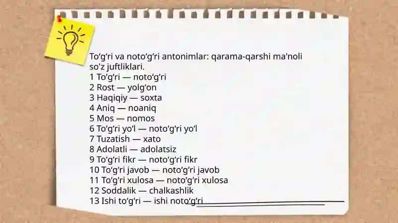Toʻgʻri soʻzining leksik maʼnosi 4