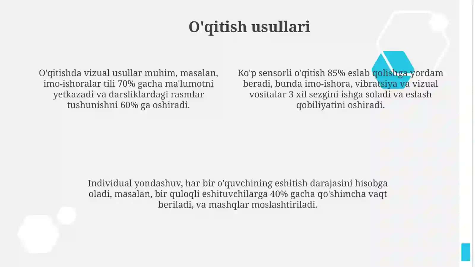Zaif eshituvchi maktabda darslarda qatnashish 4