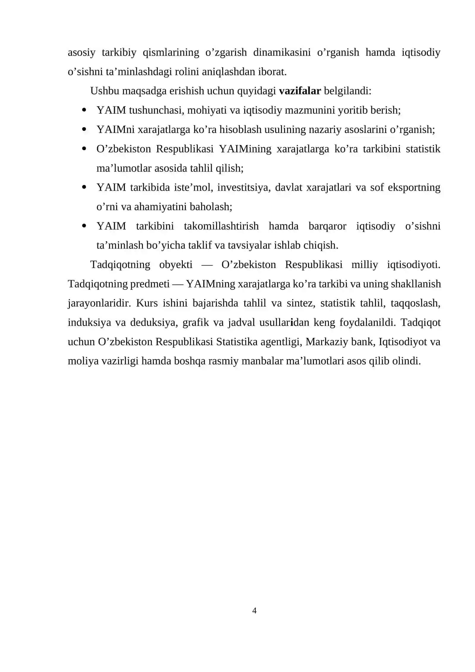 O’ZBEKISTON RESPUBLIKASI YAIMNING XARAJATLARGA KO’RA TARKIBI TAHLILI 4