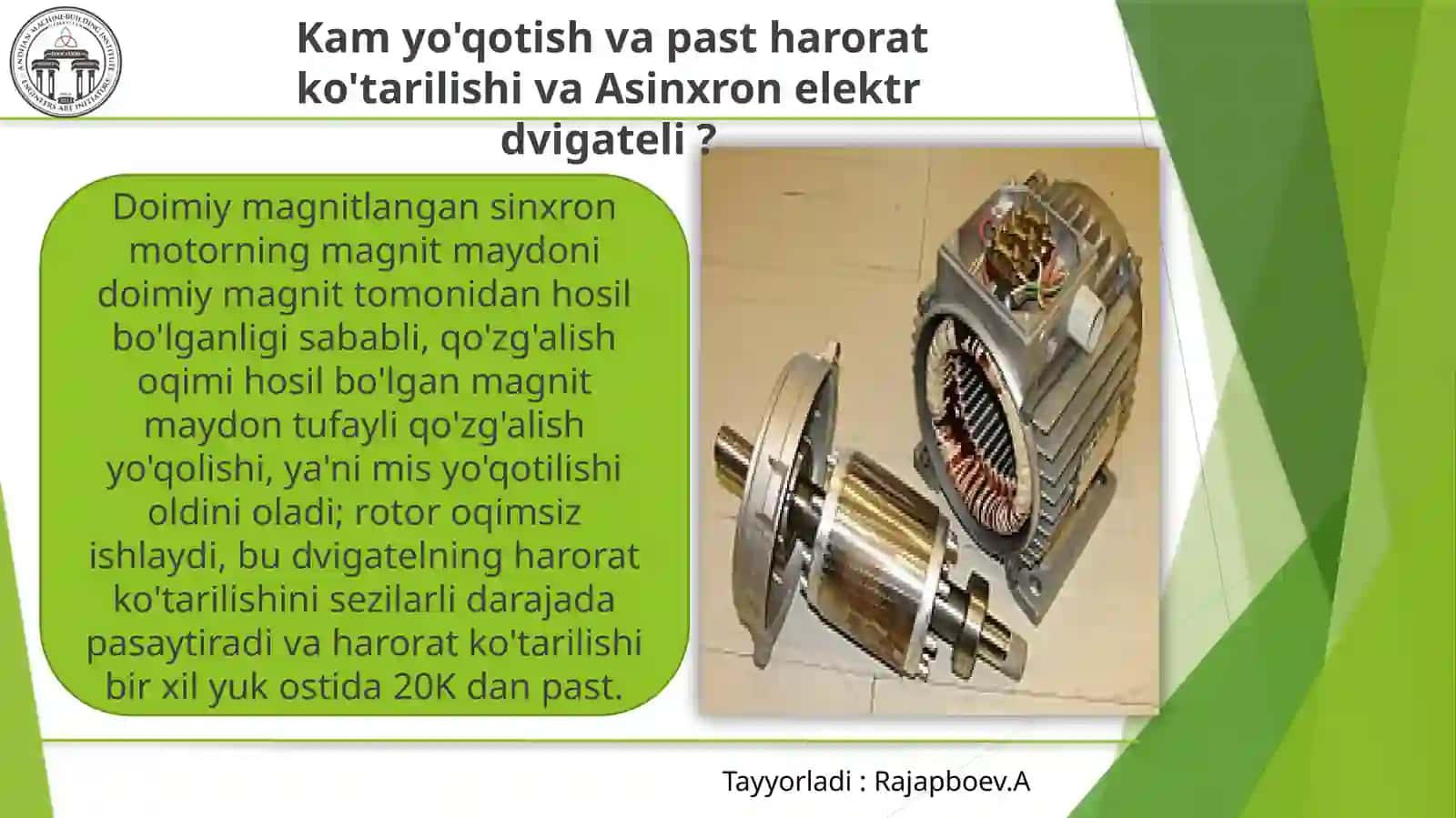 Past quvvatli sinxron dvigatelining energiya tejamkorligini tadqiq qilish 4