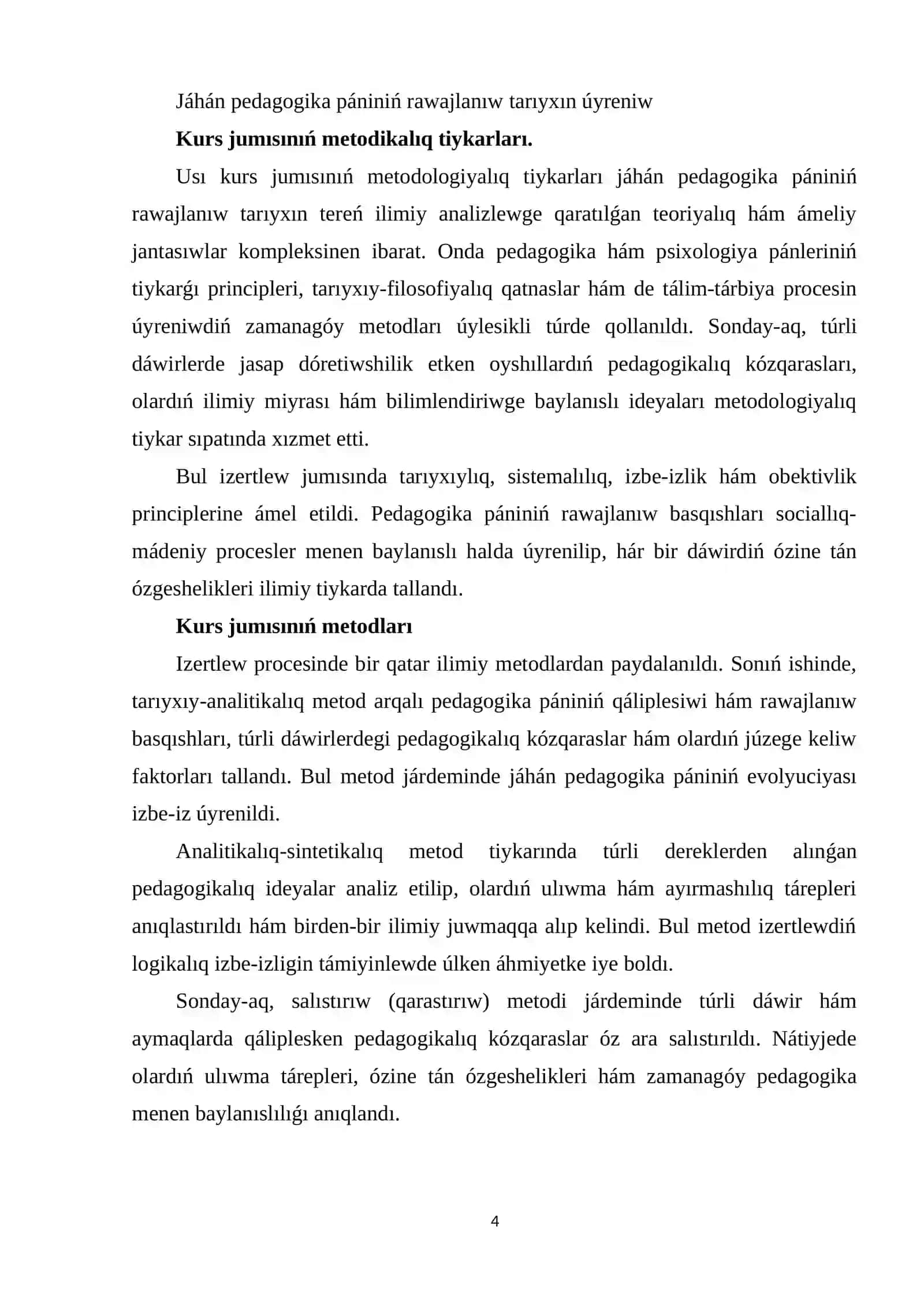JÁHÁN PEDAGOGIKA PÁNINIŃ QÁLIPLESIWI 4